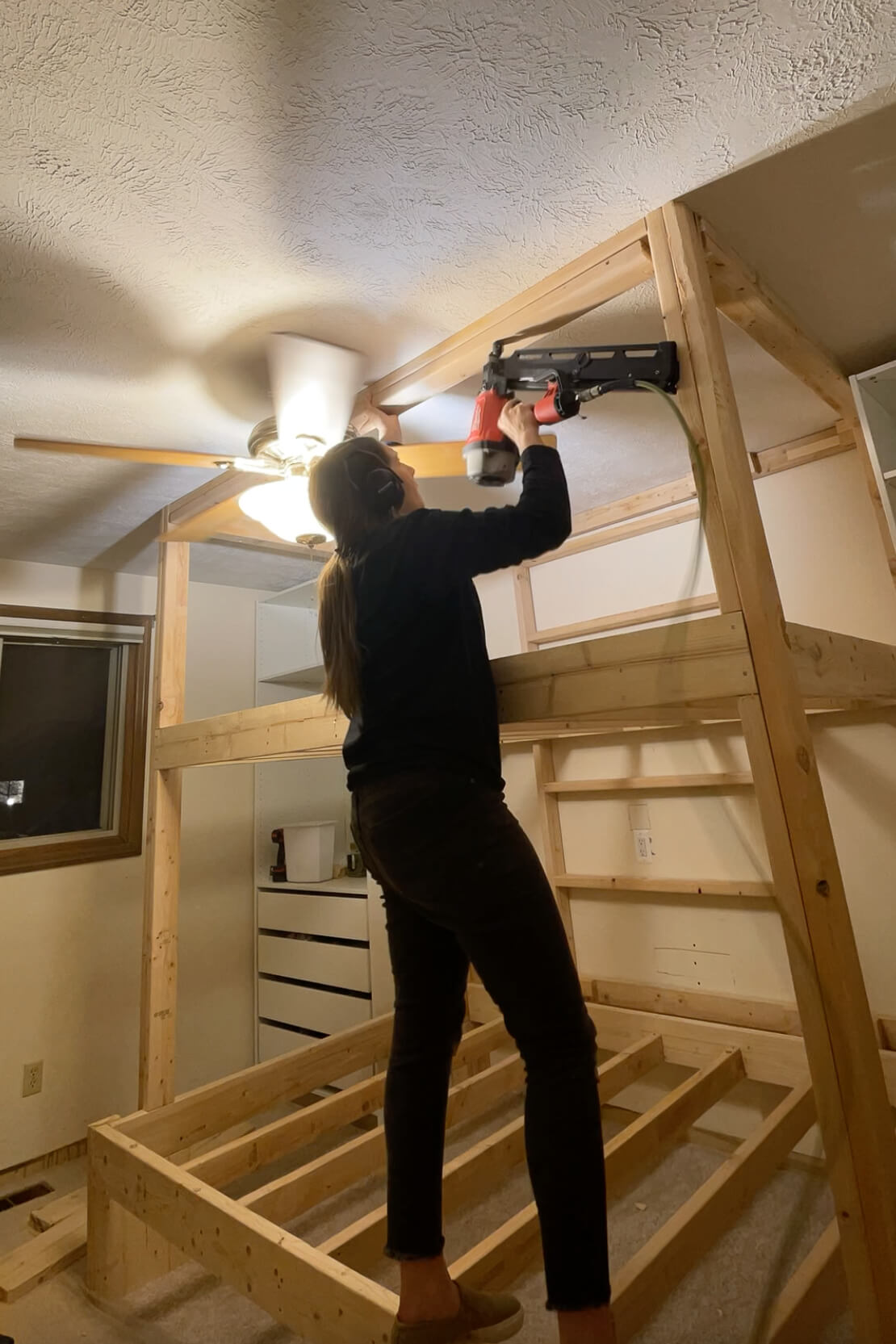 Framing in a built-in bunk bed.